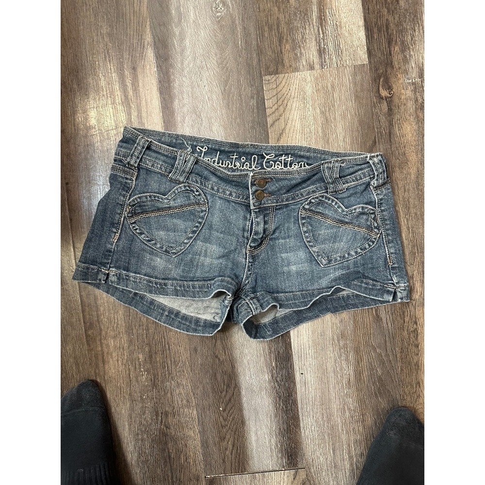 Women's Y2K industrial cotton heart embroidered denim booty shorts size 11